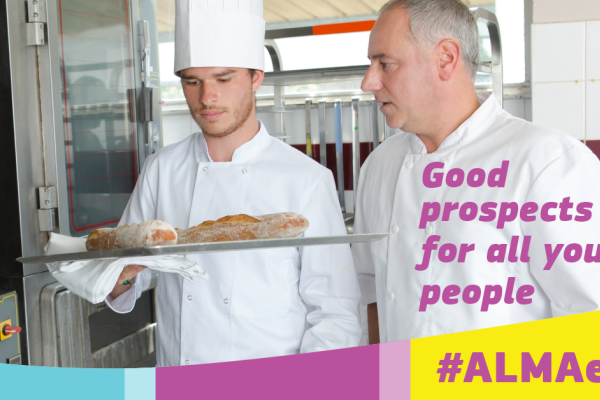 A young baker trainee with his tutor "Almagood prospects for all young people"  #ALMAeu